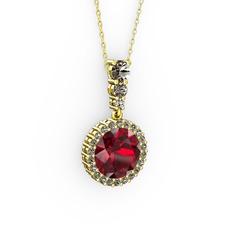Lavinya Kolye - Garnet ve dumanlı kuvars 18 ayar altın kolye (40 cm altın rolo zincir) #1w62u4u