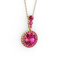 Lavinya Kolye - Rodolit garnet 925 ayar altın kaplama gümüş kolye (40 cm rose altın rolo zincir) #1w677ia