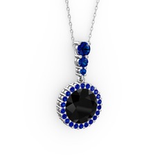 Lavinya Kolye - Siyah zirkon ve lab safir 14 ayar beyaz altın kolye (40 cm gümüş rolo zincir) #1w7gi17