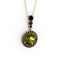 Peridot ve siyah zirkon 8 ayar rose altın kolye (40 cm altın rolo zincir)