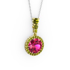 Rodolit garnet ve peridot 8 ayar altın kolye (40 cm beyaz altın rolo zincir)