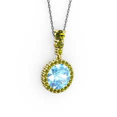 Lavinya Kolye - Akuamarin ve peridot 8 ayar altın kolye (40 cm gümüş rolo zincir) #1wigm2z