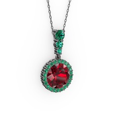 Lavinya Kolye - Garnet ve yeşil kuvars 925 ayar siyah rodyum kaplama gümüş kolye (40 cm gümüş rolo zincir) #1wlrom7