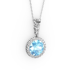 Lavinya Kolye - Akuamarin ve swarovski 8 ayar beyaz altın kolye (40 cm beyaz altın rolo zincir) #1wq7idy