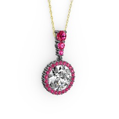 Lavinya Kolye - Swarovski ve rodolit garnet 925 ayar siyah rodyum kaplama gümüş kolye (40 cm altın rolo zincir) #1wwaacg