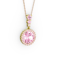 Lavinya Kolye - Pembe kuvars 18 ayar altın kolye (40 cm rose altın rolo zincir) #1x485ic