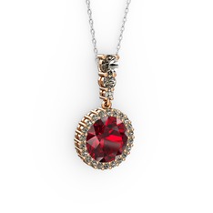 Garnet ve dumanlı kuvars 925 ayar rose altın kaplama gümüş kolye (40 cm beyaz altın rolo zincir)