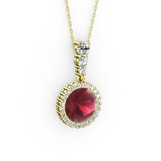 Lavinya Kolye - Kök yakut ve swarovski 14 ayar altın kolye (40 cm gümüş rolo zincir) #1x7kywv