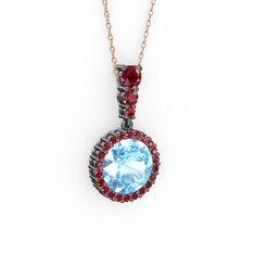 Lavinya Kolye - Akuamarin ve garnet 925 ayar siyah rodyum kaplama gümüş kolye (40 cm gümüş rolo zincir) #1xbafh4