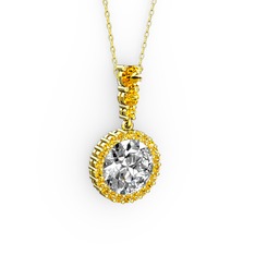 Swarovski ve sitrin 925 ayar altın kaplama gümüş kolye (40 cm gümüş rolo zincir)