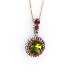 Lavinya Kolye - Peridot ve kök zümrüt 14 ayar beyaz altın kolye (40 cm rose altın rolo zincir) #1xkly49