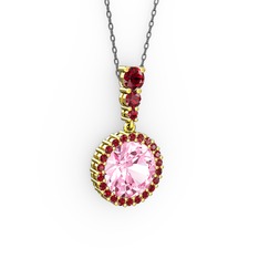 Lavinya Kolye - Pembe kuvars ve garnet 8 ayar altın kolye (40 cm gümüş rolo zincir) #1xluasy