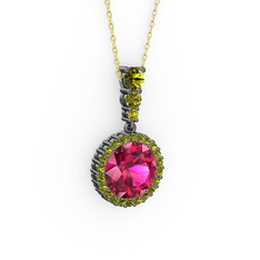 Lavinya Kolye - Rodolit garnet ve peridot 925 ayar siyah rodyum kaplama gümüş kolye (40 cm altın rolo zincir) #1xr70wu