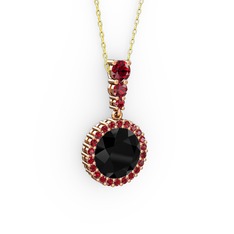 Siyah zirkon ve garnet 14 ayar rose altın kolye (40 cm gümüş rolo zincir)