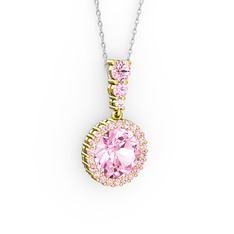 Lavinya Kolye - Pembe kuvars 14 ayar altın kolye (40 cm beyaz altın rolo zincir) #1xv31c2