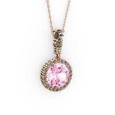 Lavinya Kolye - Pembe kuvars ve dumanlı kuvars 18 ayar rose altın kolye (40 cm rose altın rolo zincir) #1y19sxl