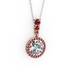 Lavinya Kolye - Swarovski ve kök zümrüt 8 ayar rose altın kolye (40 cm beyaz altın rolo zincir) #1y7jo0d