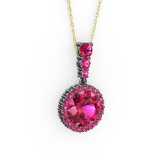 Lavinya Kolye - Rodolit garnet 925 ayar siyah rodyum kaplama gümüş kolye (40 cm altın rolo zincir) #1yelopm