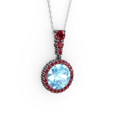 Lavinya Kolye - Akuamarin ve garnet 925 ayar siyah rodyum kaplama gümüş kolye (40 cm beyaz altın rolo zincir) #1yrwqq9
