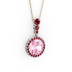 Lavinya Kolye - Pembe kuvars ve garnet 8 ayar beyaz altın kolye (40 cm gümüş rolo zincir) #1yu6hn9