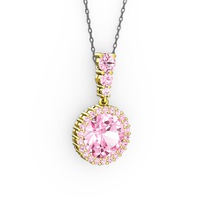 Lavinya Kolye - Pembe kuvars 8 ayar altın kolye (40 cm gümüş rolo zincir) #1yuirnn