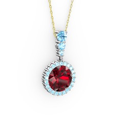 Garnet ve akuamarin 14 ayar beyaz altın kolye (40 cm altın rolo zincir)