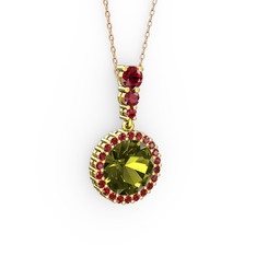 Lavinya Kolye - Peridot ve garnet 925 ayar altın kaplama gümüş kolye (40 cm rose altın rolo zincir) #24ef5l