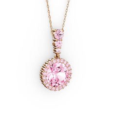 Lavinya Kolye - Pembe kuvars 18 ayar rose altın kolye (40 cm rose altın rolo zincir) #2c7zax