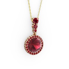 Kök yakut ve garnet 14 ayar rose altın kolye (40 cm gümüş rolo zincir)