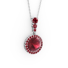 Kök yakut ve garnet 14 ayar beyaz altın kolye (40 cm gümüş rolo zincir)