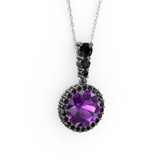 Lavinya Kolye - Ametist ve siyah zirkon 925 ayar siyah rodyum kaplama gümüş kolye (40 cm gümüş rolo zincir) #2wh7jr