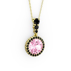 Lavinya Kolye - Pembe kuvars ve siyah zirkon 925 ayar altın kaplama gümüş kolye (40 cm gümüş rolo zincir) #2xuw1c