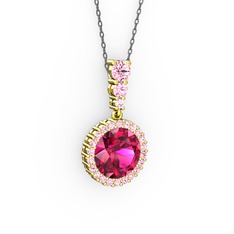 Rodolit garnet ve pembe kuvars 18 ayar altın kolye (40 cm gümüş rolo zincir)