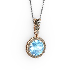 Lavinya Kolye - Akuamarin ve dumanlı kuvars 8 ayar rose altın kolye (40 cm gümüş rolo zincir) #38e94