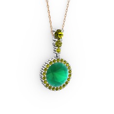 Kök zümrüt ve peridot 8 ayar beyaz altın kolye (40 cm rose altın rolo zincir)