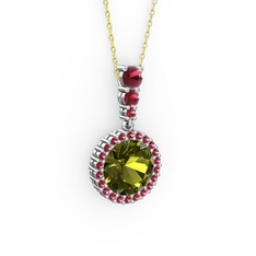 Peridot ve kök zümrüt 8 ayar beyaz altın kolye (40 cm altın rolo zincir)