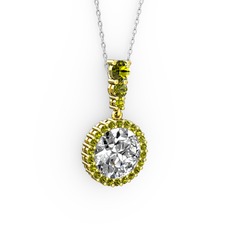 Lavinya Kolye - Beyaz zirkon ve peridot 14 ayar altın kolye (40 cm beyaz altın rolo zincir) #3xoypi