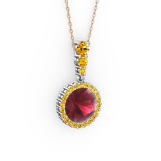 Lavinya Kolye - Kök yakut ve sitrin 14 ayar beyaz altın kolye (40 cm rose altın rolo zincir) #4hx0lf
