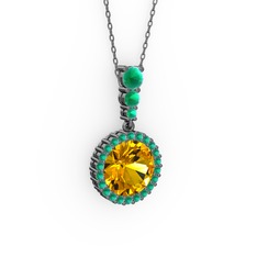 Lavinya Kolye - Sitrin ve kök yakut 925 ayar siyah rodyum kaplama gümüş kolye (40 cm gümüş rolo zincir) #4ojg1g