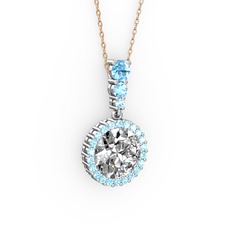 Lavinya Kolye - Swarovski ve akuamarin 925 ayar gümüş kolye (40 cm rose altın rolo zincir) #4t94ee