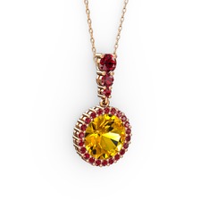 Sitrin ve garnet 14 ayar rose altın kolye (40 cm rose altın rolo zincir)