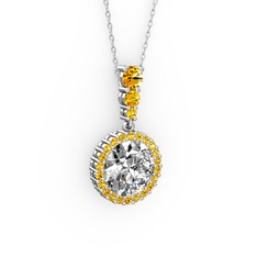 Swarovski ve sitrin 925 ayar gümüş kolye (40 cm beyaz altın rolo zincir)