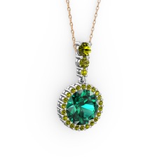 Yeşil kuvars ve peridot 14 ayar beyaz altın kolye (40 cm rose altın rolo zincir)