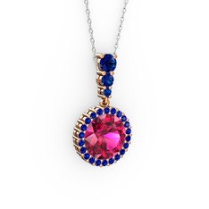 Rodolit garnet ve lab safir 18 ayar rose altın kolye (40 cm gümüş rolo zincir)