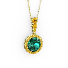 Lavinya Kolye - Yeşil kuvars ve sitrin 14 ayar altın kolye (40 cm gümüş rolo zincir) #6415zb