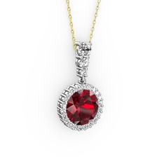 Garnet ve beyaz zirkon 8 ayar beyaz altın kolye (40 cm altın rolo zincir)