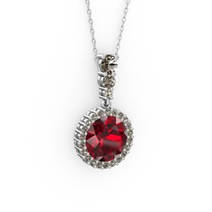 Lavinya Kolye - Garnet ve dumanlı kuvars 925 ayar gümüş kolye (40 cm beyaz altın rolo zincir) #67u6ys