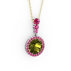 Lavinya Kolye - Peridot ve rodolit garnet 14 ayar beyaz altın kolye (40 cm altın rolo zincir) #68oj1e