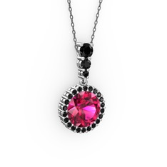 Lavinya Kolye - Rodolit garnet ve siyah zirkon 18 ayar beyaz altın kolye (40 cm gümüş rolo zincir) #6d61d6