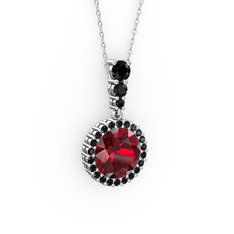 Garnet ve siyah zirkon 18 ayar beyaz altın kolye (40 cm beyaz altın rolo zincir)